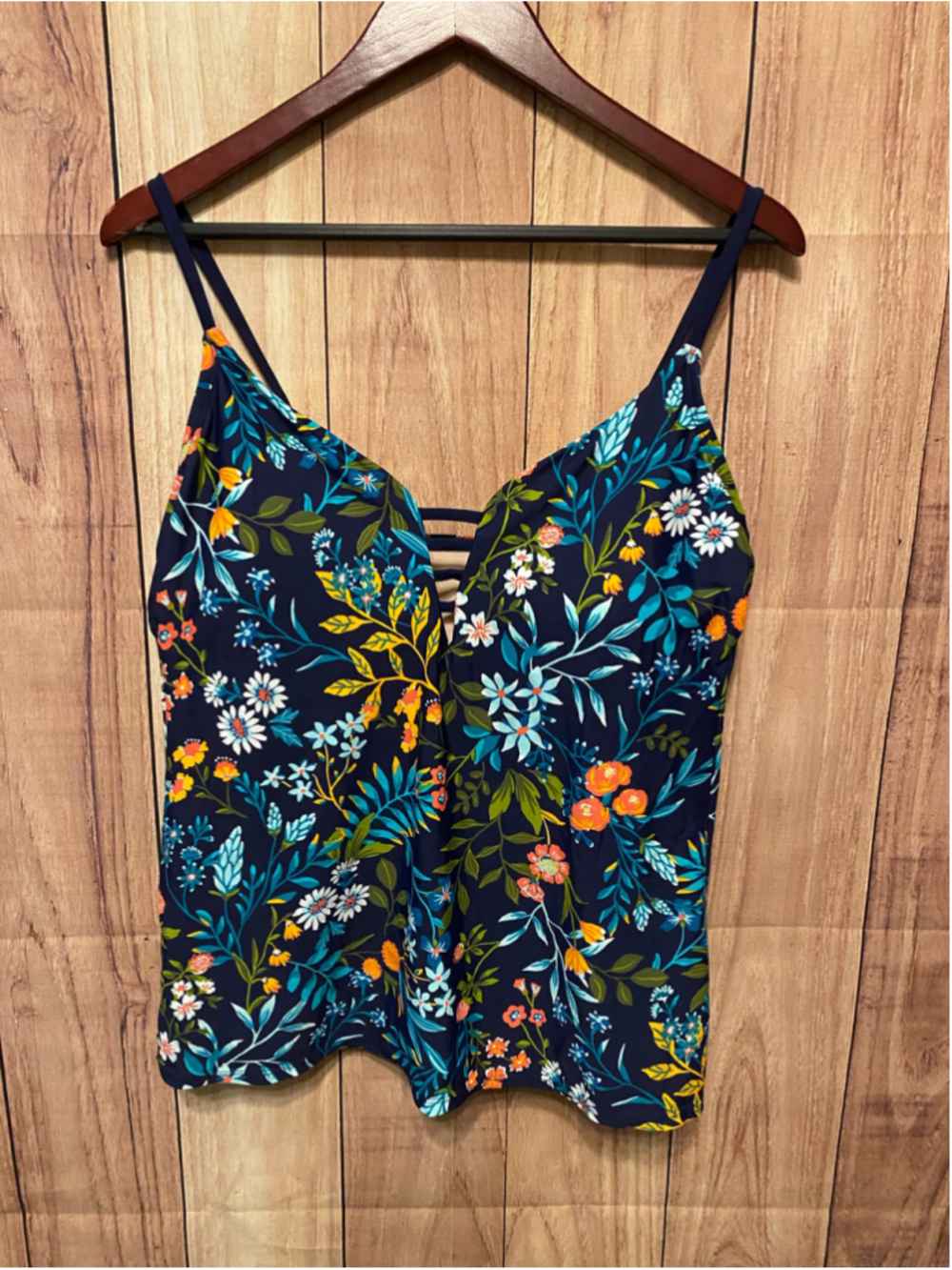 Kona Sol XL NWT Floral Tankini Swim Top Blue Multi-color Swimwear